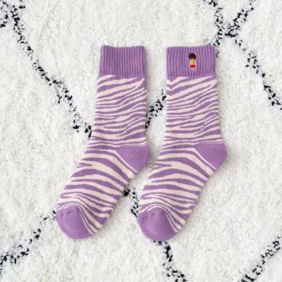 Autumn Winter Purple Embroidery Wool Socks – Thick and Warm Designer Style - Kawaii design 2