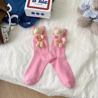 Bear 3D Doll Socks - Pink