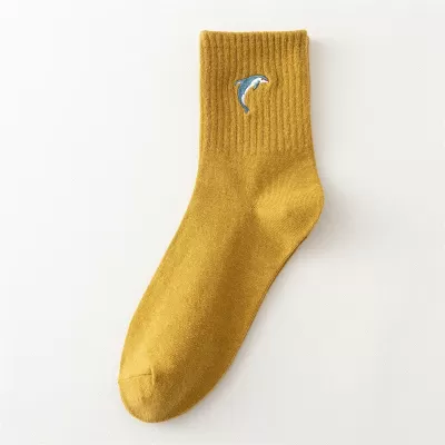 Charming Dolphin Embroidery Socks – Harajuku Style - Yellow