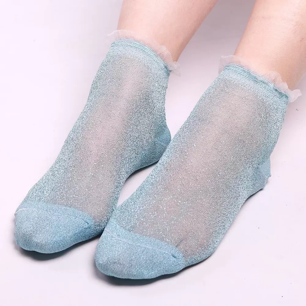 Charming Lace Ruffle Fishnet Ankle Socks – Sheer Elegance & Comfort - Sheer design 5