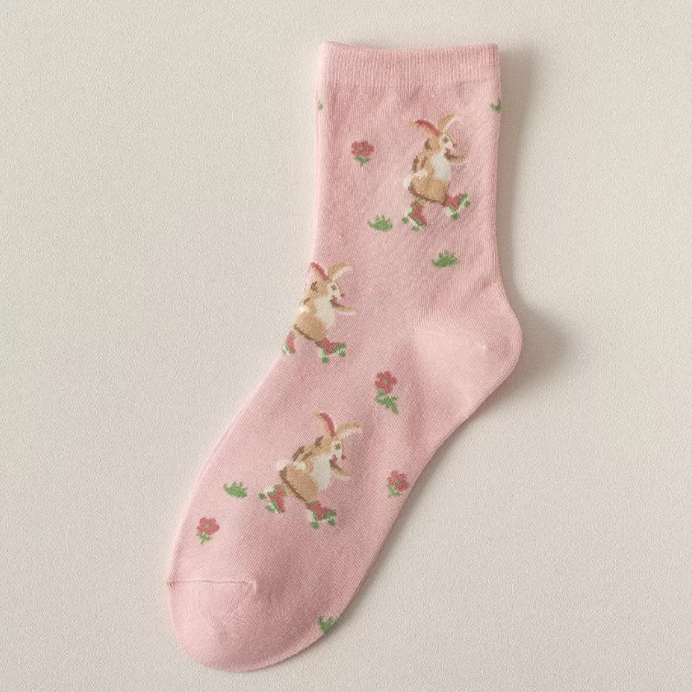 Charming Pink Twisted Tube Floral Socks – Sweet Kawaii Style for Students - Cozy white - pink design 4