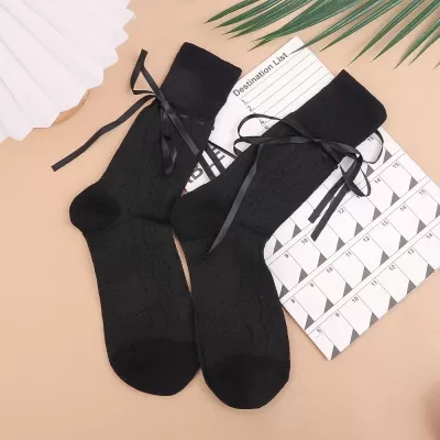 Chic Japanese JK Lolita Bowknot Socks – Sweet, Breathable Mesh Desig - Black