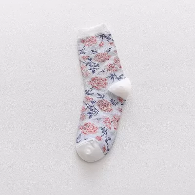 Colorful Peony Flower Cotton Socks – Fashionable Couples’ Harajuku Style - Gray