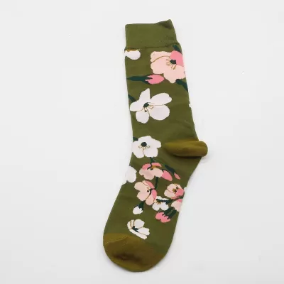 Desert Bloom: Whimsical Cactus Cartoon Socks - Green white pink flowers