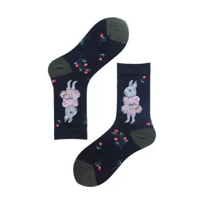 Enchanting Forest Fairy Tale Socks – Autumnal Jacquard Cotton Bliss - Animal cool design 9