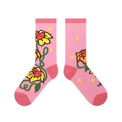 Flower Heart Long Cotton Socks – Fun & Quirky, Perfect for Women - Pink