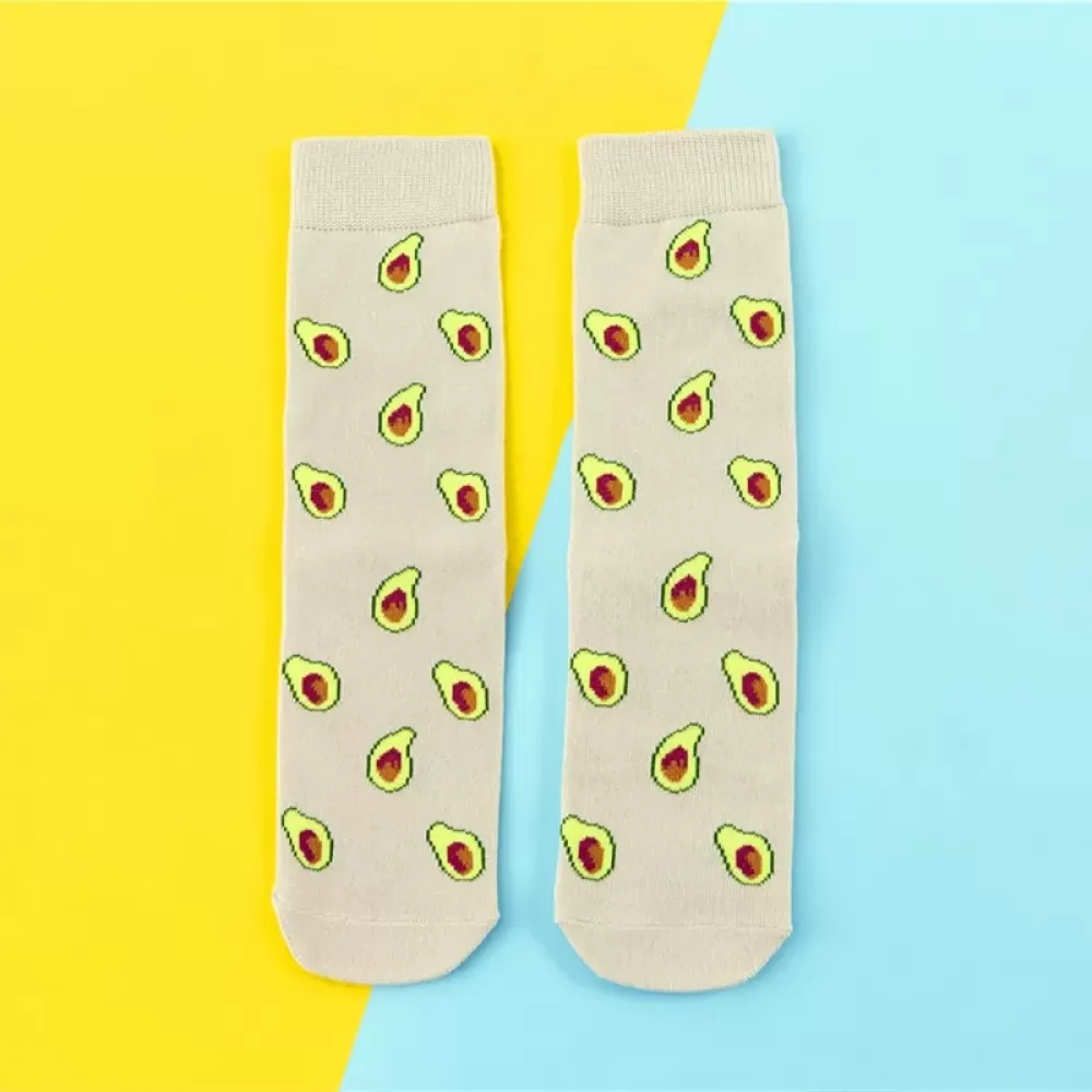 Fruitful Fun: Whimsical Harajuku Skateboard Socks - Avocado