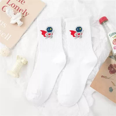 Harajuku-Inspired Astronaut Space Crew Socks – Chic Soft Cotton Art Socks - White