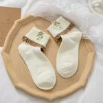 Japanese Kawaii JK Lolita Lace Ruffle Socks – Floral Embroidered Harajuku Style - White