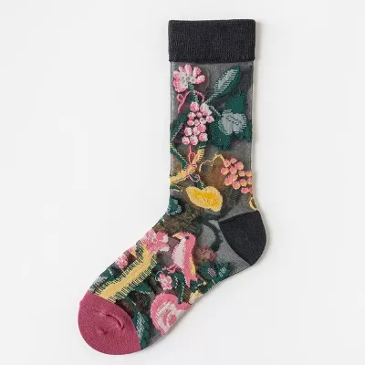 Japanese Summer Glass Silk Socks – Thin Cartoon Flower Tube Fashion - Kawaii design 1