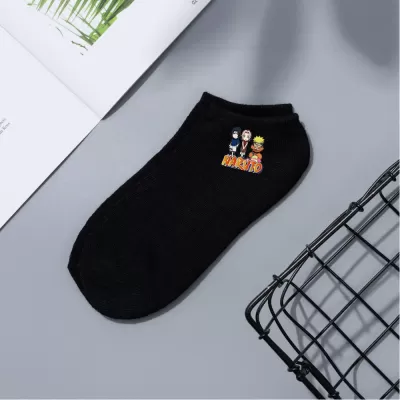 Konoha Crew: Naruto Cartoon Short Boat Socks - Black Naruto design 1