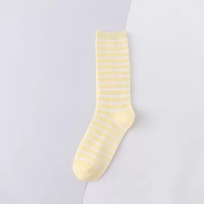 Korean Style Striped Middle Tube Socks – Casual Cotton Comfort for Women - Beige