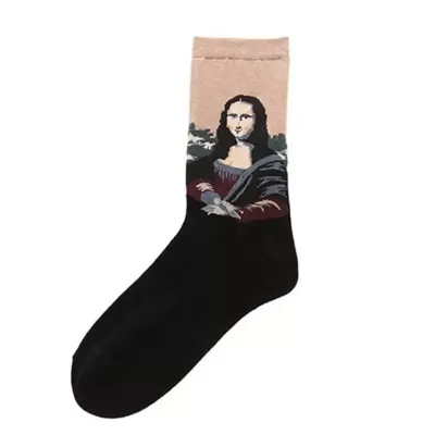 Mona Lisa Mystique: Artistic Oil Painting Socks - Black Edition 2