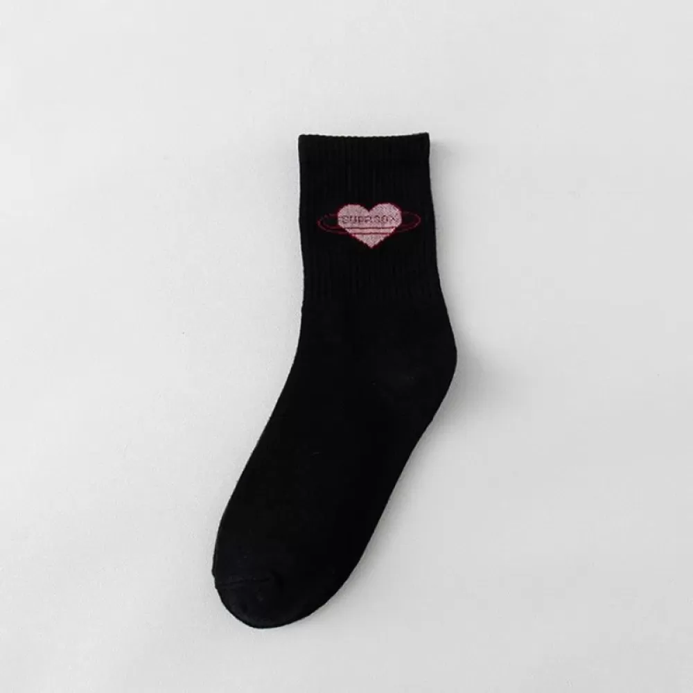 Solo Heart: Black Sweet Love Mid-Tube Socks