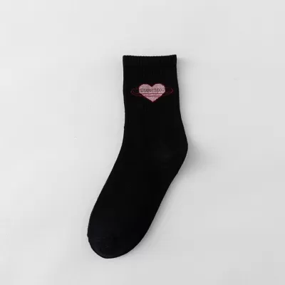 Solo Heart: Black 'Sweet Love' Mid-Tube Socks