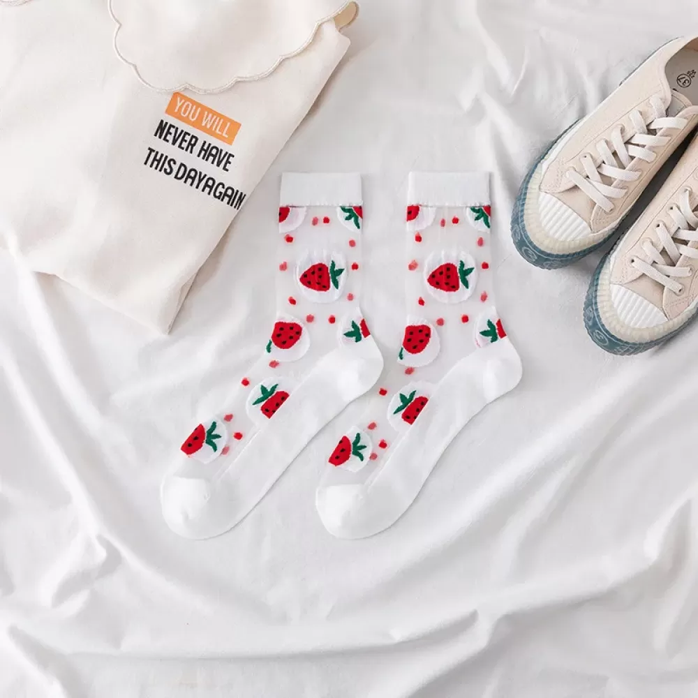 Summer Crystal Silk Tulle Socks – Retro Mesh with Floral & Animal Designs - Cool sheer design 17