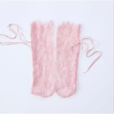 Summer Floral Lace Transparent Socks – Sexy Mesh Elegance - Pink