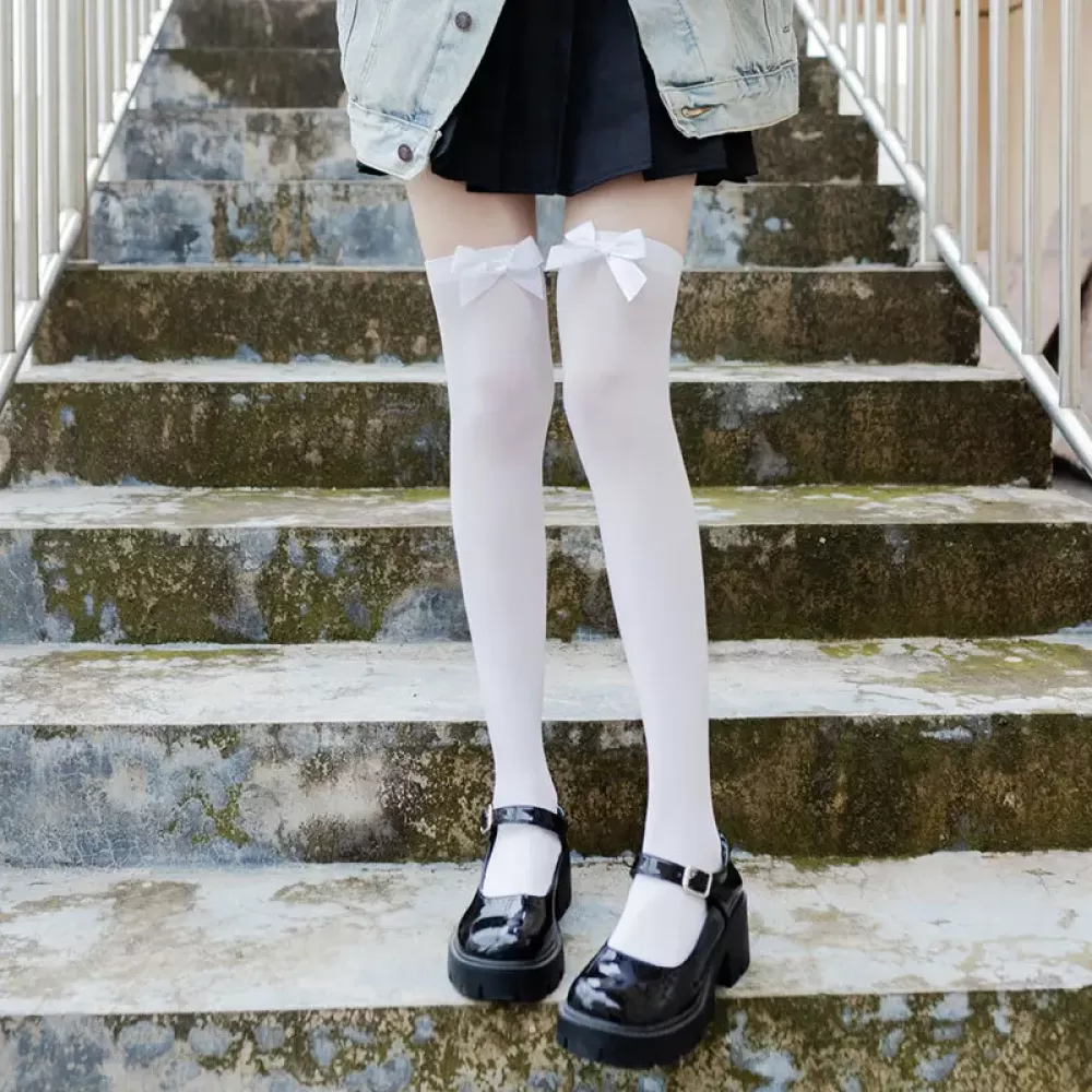Summer Whimsy: Lolita Fashion Butterfly Silk Calf Socks for Women - White design 3