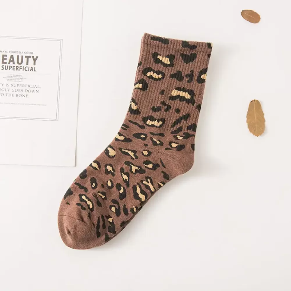 Trendy Leopard Print Socks – 8 Colors, Korean Fashion Statement - Brown