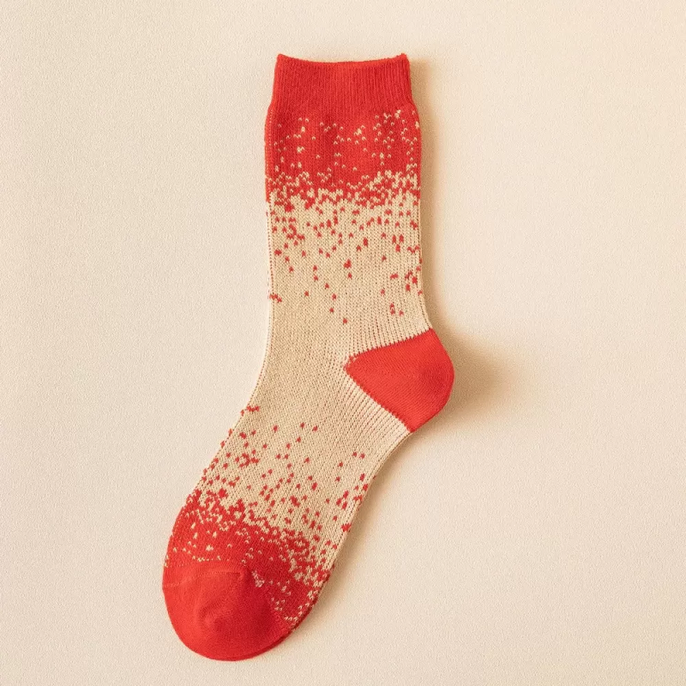 Trendy Year Red Tube Socks – Warm Autumn Winter Retro Long Socks for Women - Design 1
