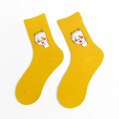 Urban Charm: Colorful Symbol-Adorned Harajuku Long Socks for Women - yellow emoji design 4
