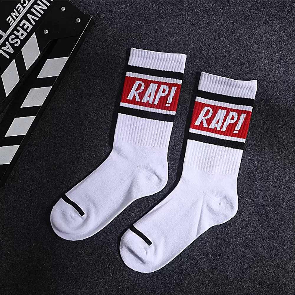 Urban Edge: Black & White Lettered Leaf Skateboard Socks - Hip hop design 18