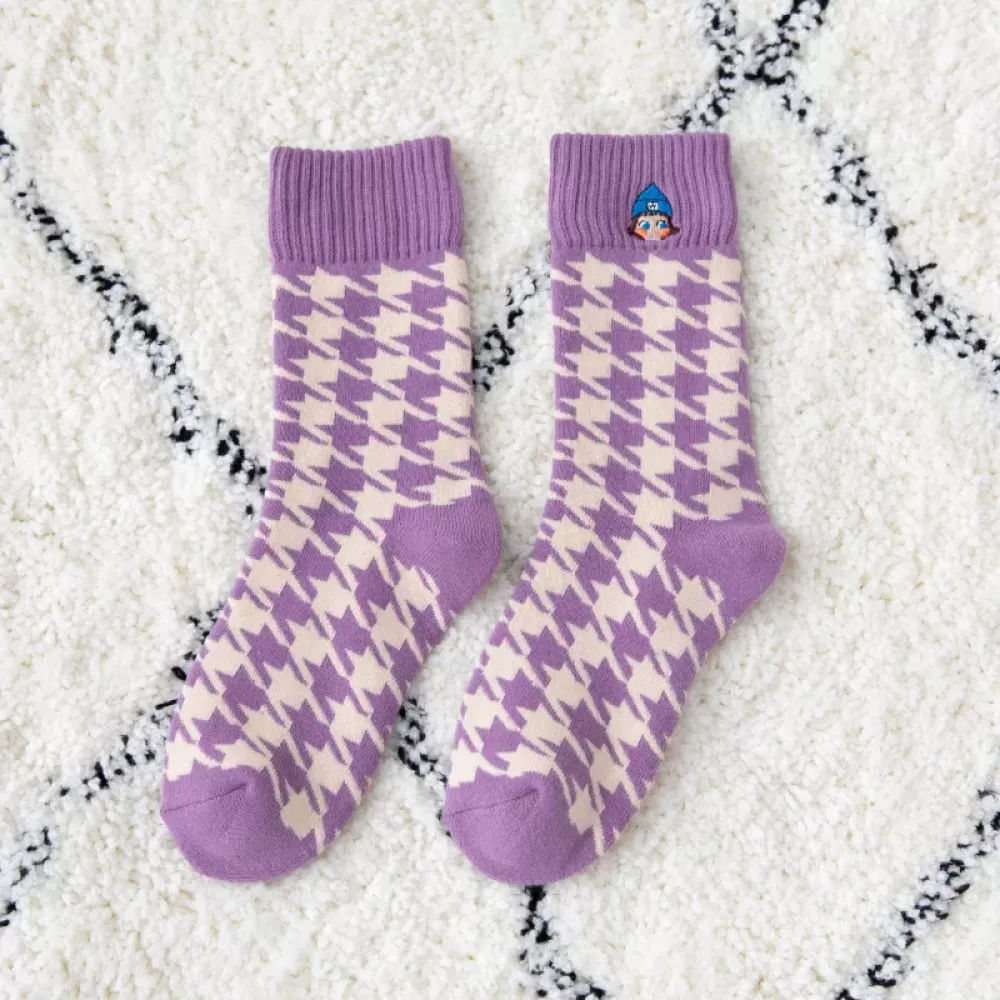 Autumn Winter Purple Embroidery Wool Socks – Thick and Warm Designer Style - Kawaii design 4