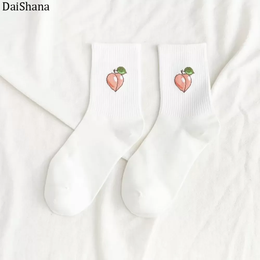 Avocado Joy: Playful Cartoon Fruit Socks for Women - White