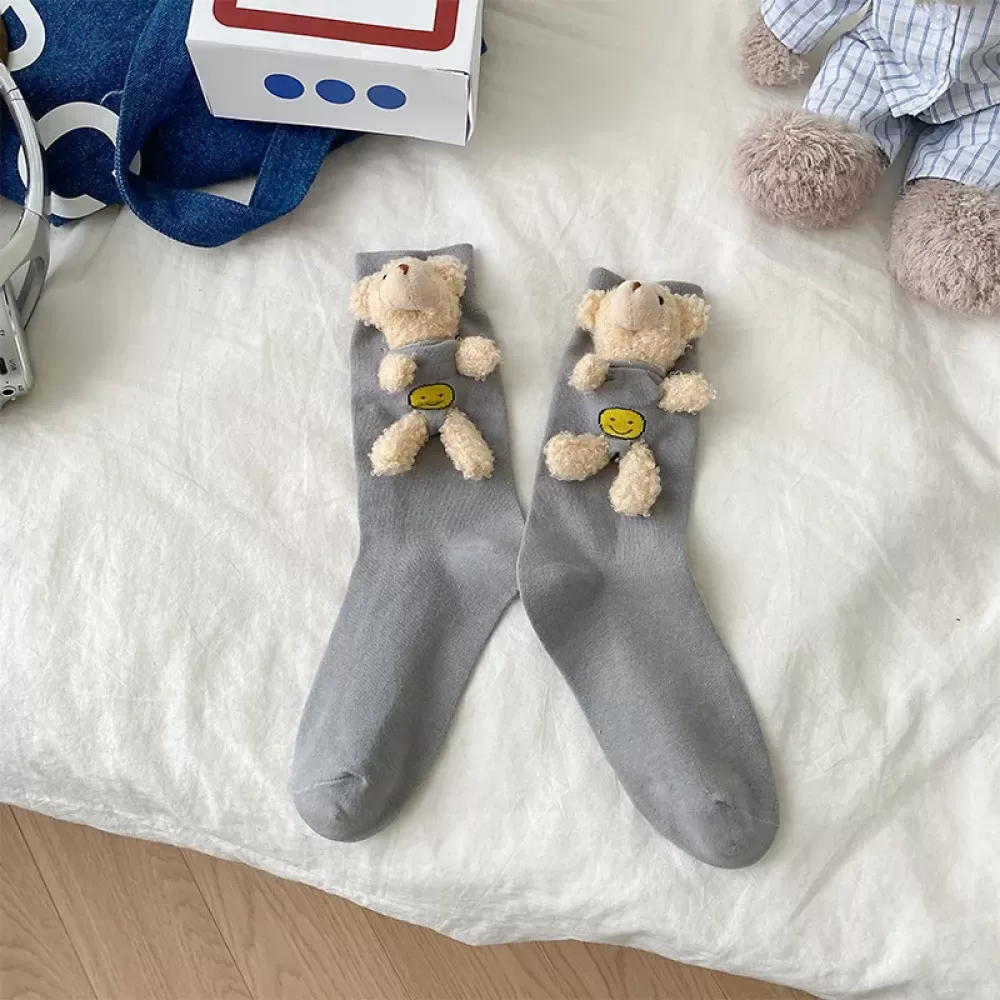 Bear 3D Doll Socks - Gray