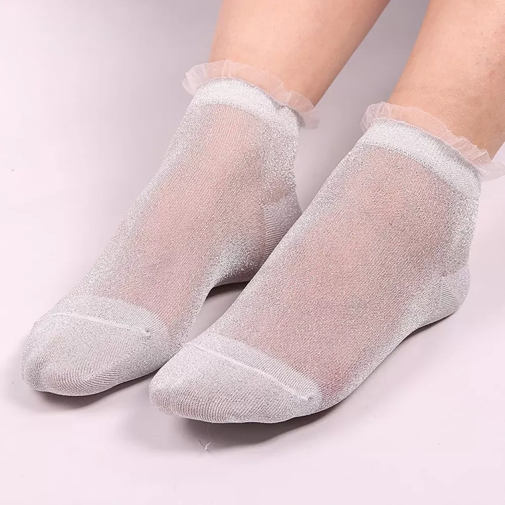 Charming Lace Ruffle Fishnet Ankle Socks – Sheer Elegance & Comfort - Sheer design 4