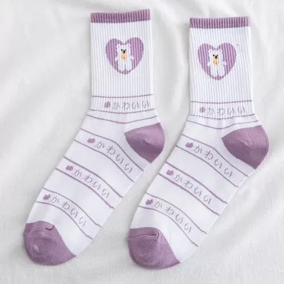 Charming Purple Bear Cotton Socks – Fashionable, Comfy & Cute - White-purple design 1