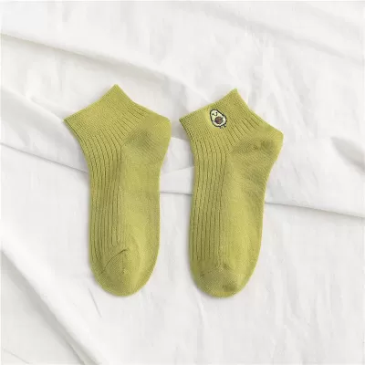 Chic Avocado Embroidery: Casual Short Socks - Light Green