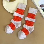 Chic Pleated Striped Mid-Tube Socks – Women’s Contrast Color Lantern Style - Orange