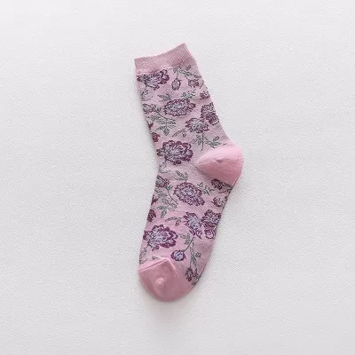 Colorful Peony Flower Cotton Socks – Fashionable Couples’ Harajuku Style - Pink