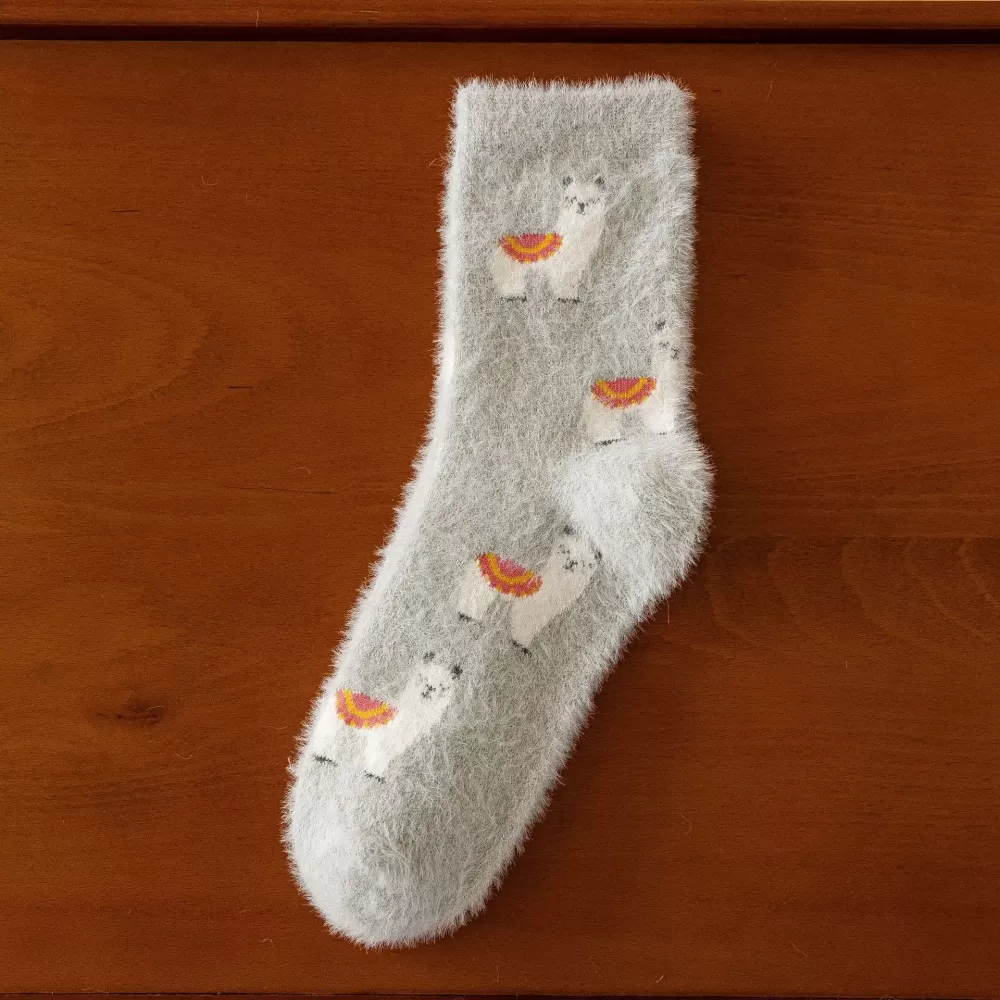 Cozy Mink Velvet Alpaca Printed Socks – Autumn/Winter Comfort - Fuzzy kawaii design 6