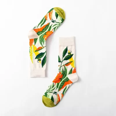 Desert Bloom: Whimsical Cactus Cartoon Socks - White multicolored leaves