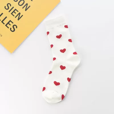 Fantasy Cute Hearts Pattern Harajuku Happy Socks - White red hearts