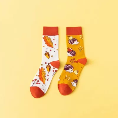 Feet Flower & Bird Pattern Mid-Tube Socks – Trendy Unisex Design - Art colorful design 8