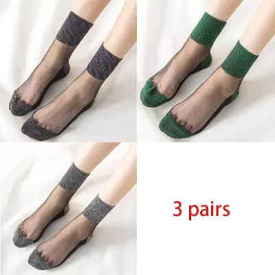 Glittering Ultrathin Transparent Crystal Silk Socks – 3-Pair Spring/Summer Set - 3 pairs variation 1