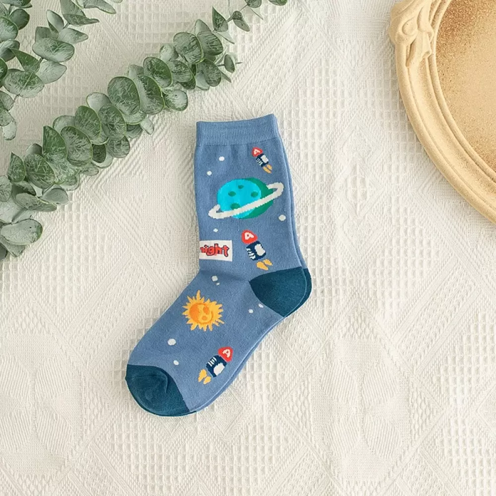 Harajuku-Inspired Astronaut: Cute Winter Socks - Blue Space