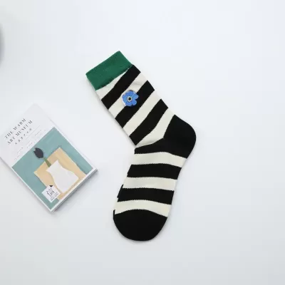 Harajuku Sweet Floral Embroidered Socks – Perfect for Spring & Summer - Black