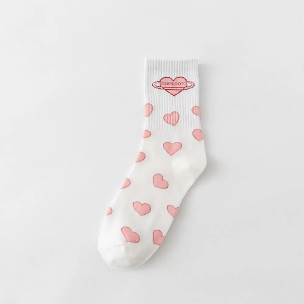 Heart Overflow: White Sweet Love Socks - Many Hearts