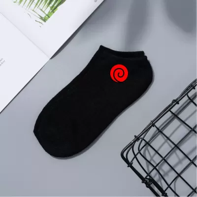 Konoha Crew: Naruto Cartoon Short Boat Socks - Black Naruto design 2