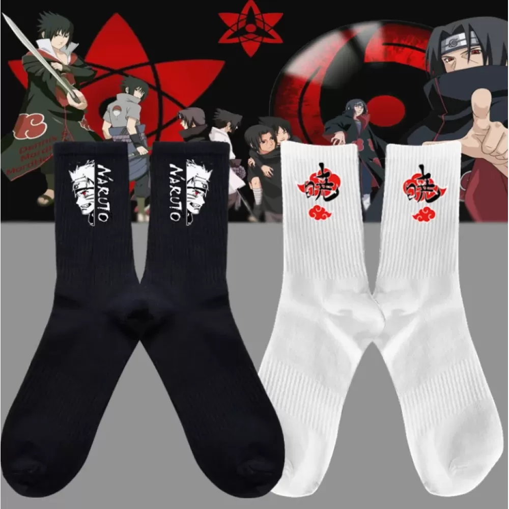 Ninja Warmth: Naruto Autumn Winter Kawaii Stockings Socks - Black-White Anime design 1