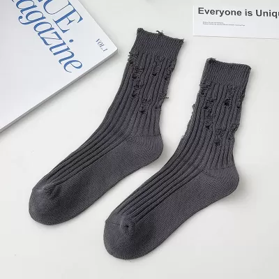 Pure Cotton Breathable Hole Socks – Retro Loose Korean-Japanese Style - Dark Gray