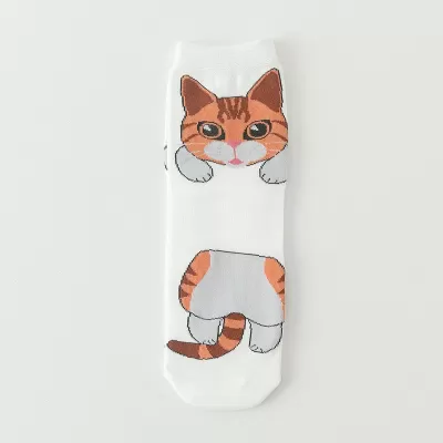 Purr-fect Style: Korean Cartoon Cat Socks - Orange white