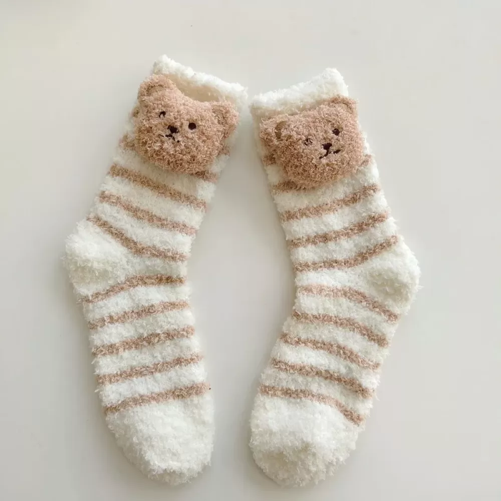 Snuggle Bear: Women’s Cute Coral Fleece Bear Socks for Winter Warmth - Bear cool design 5