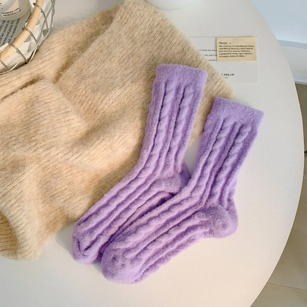 Solid Color Thermal Long Socks - Purple