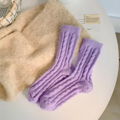 Solid Color Thermal Long Socks - Purple