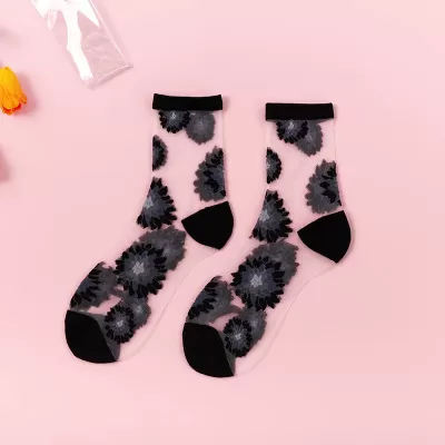 Summer Crystal Silk Tulle Socks – Retro Mesh with Floral & Animal Designs - Cool sheer design 2